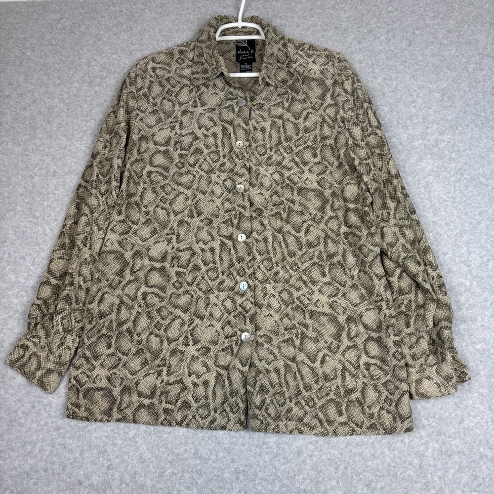 Dana B & Karen Silk Blouse Women Size 12 Snakeskin Print 100% Silk Button Down